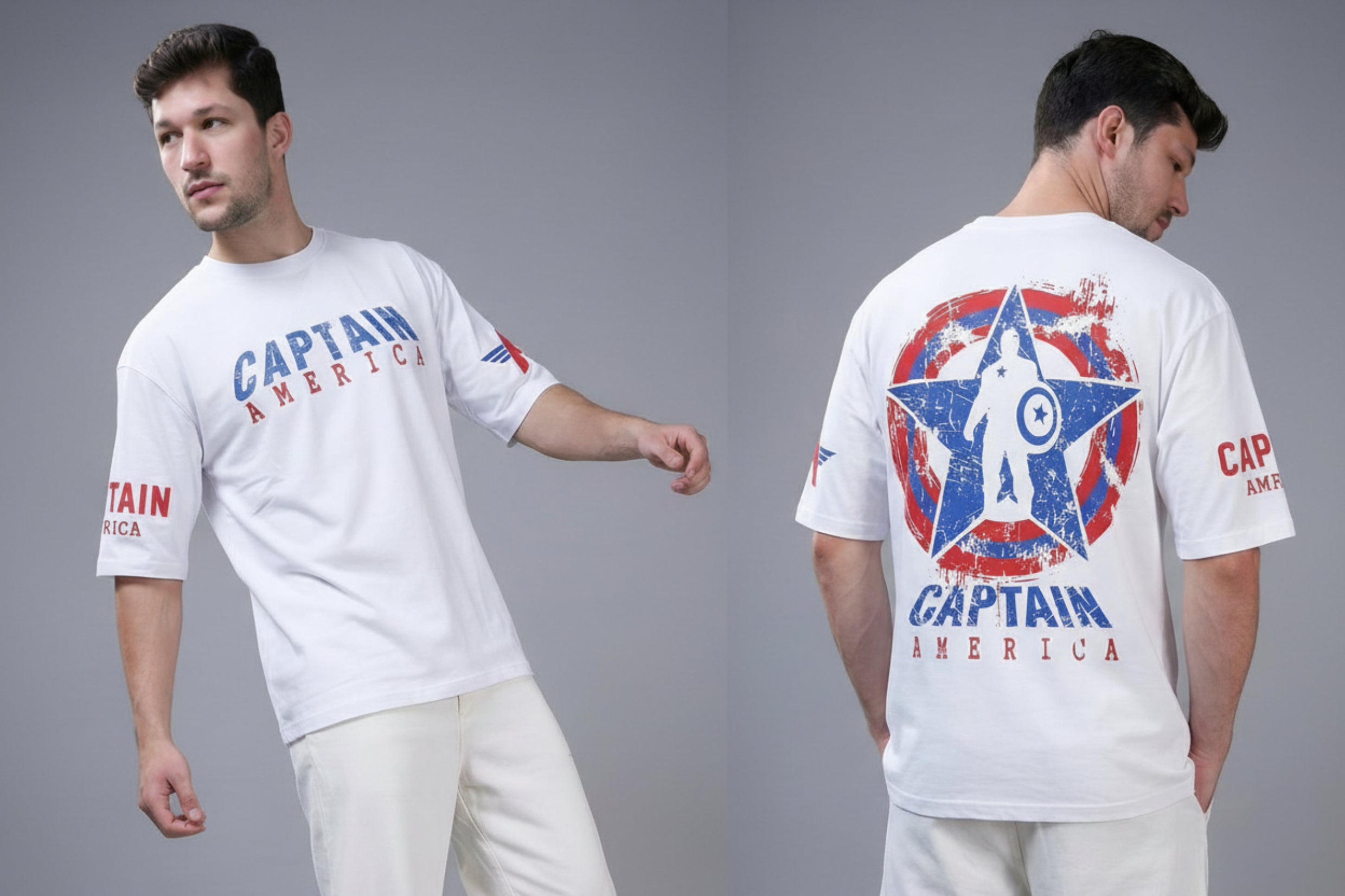 JOG - Men's French Terry Cotton Oversized T-shirt Round Neck Half Sleeve (Captain America)